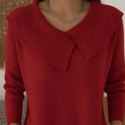 Chandail col V manches longues casual uni femme