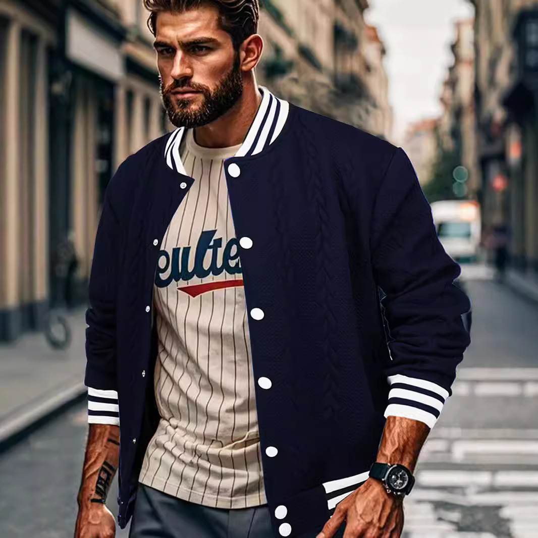 Veste baseball cardigan jacquard boutons homme tendance