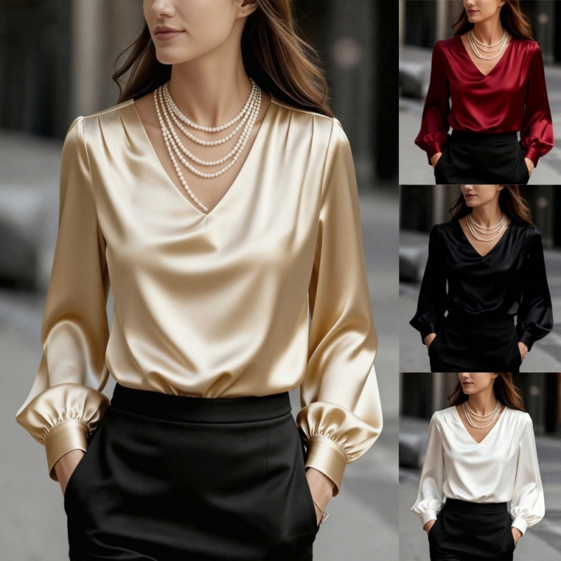 Blouse bulle col V manches longues femme