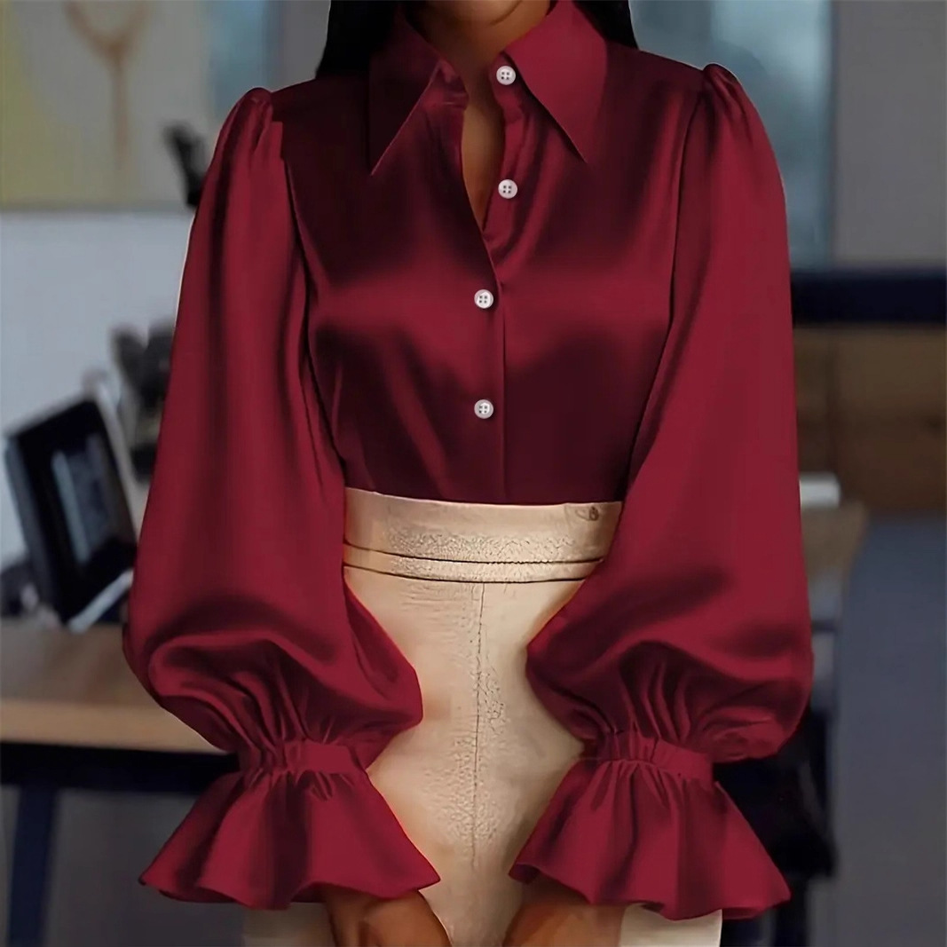 Chemise satin bulle col revers commuting femme