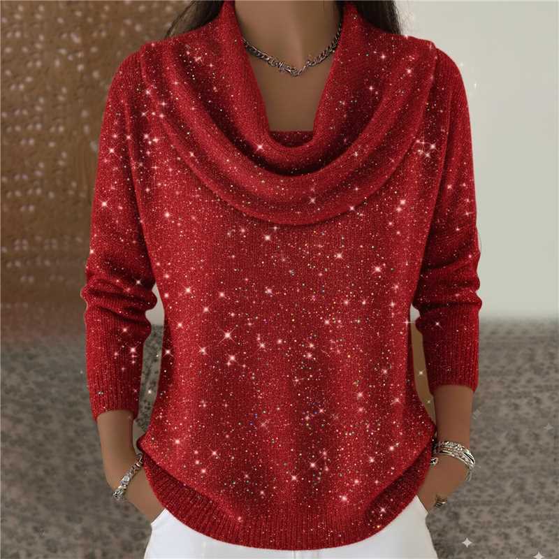 Chandail tricot col rond femme relaxe doux brillant