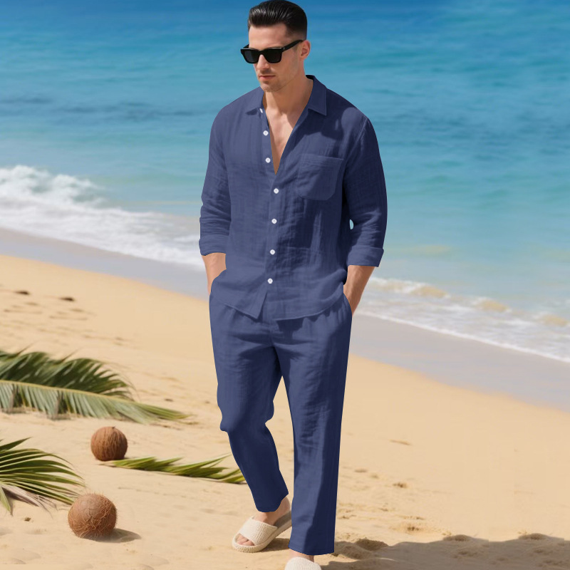 Ensemble chemise manches longues pantalon décontracté plage