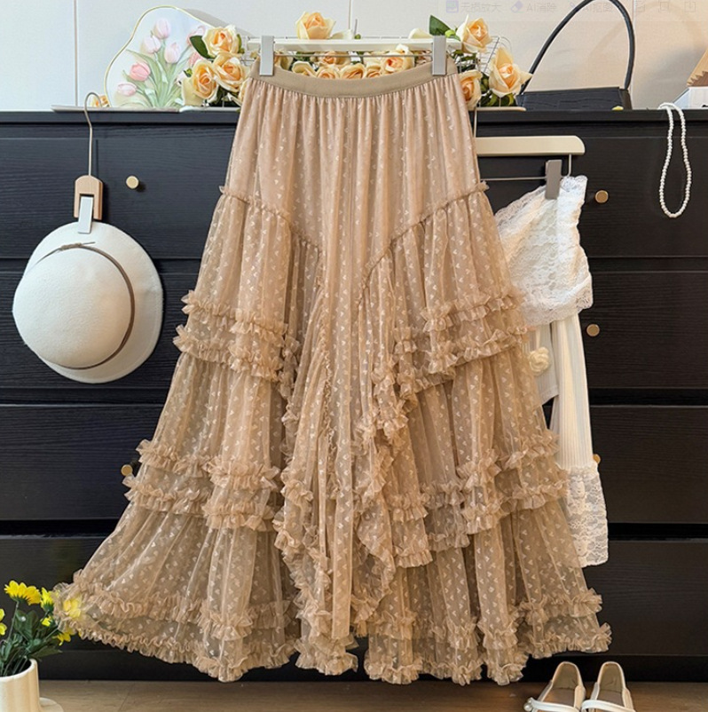 Robe maxi florale mesh avec volants asymétriques