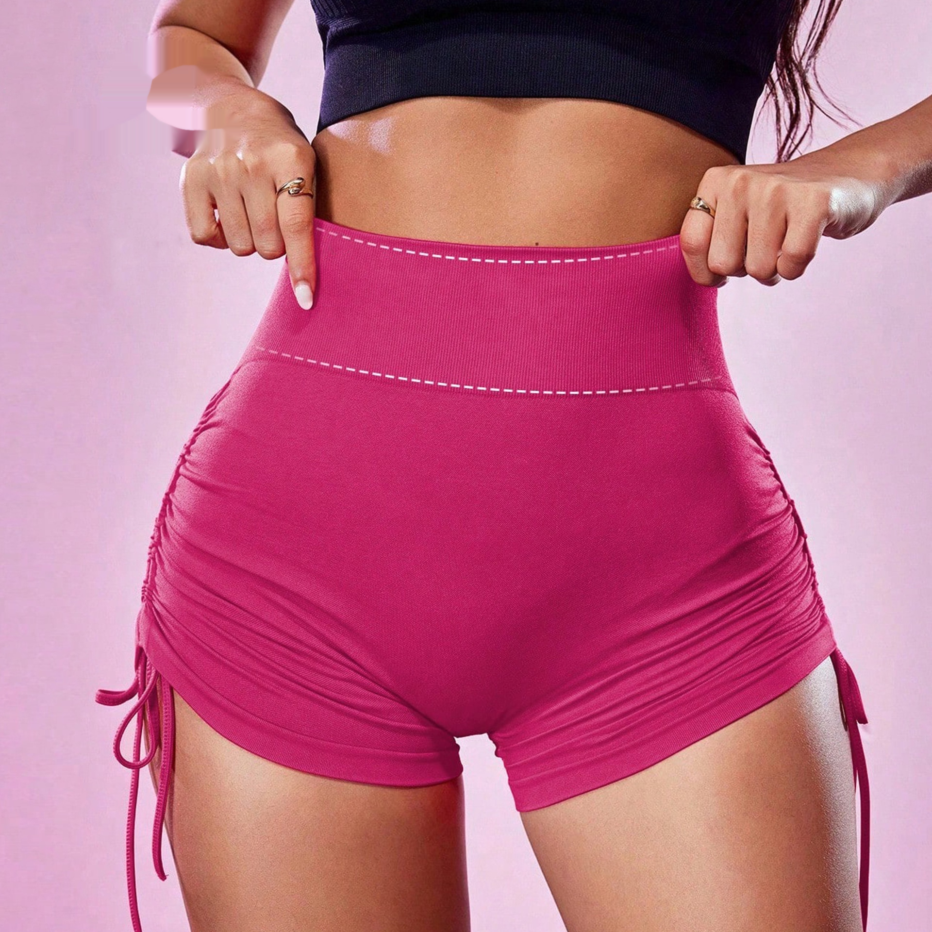 Short yoga femme couleur unie minimaliste cordon