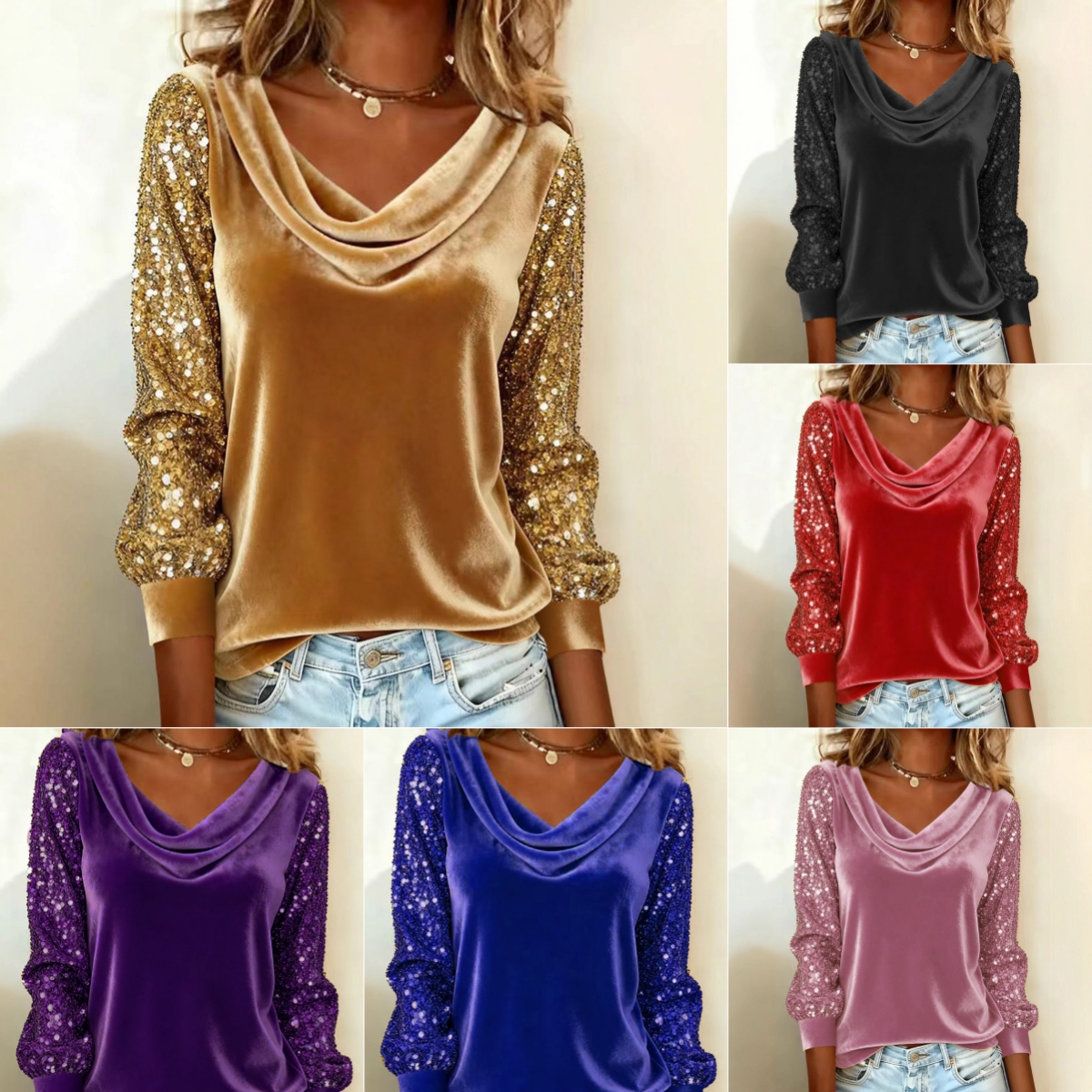 Blouse velours manches longues automne-hiver