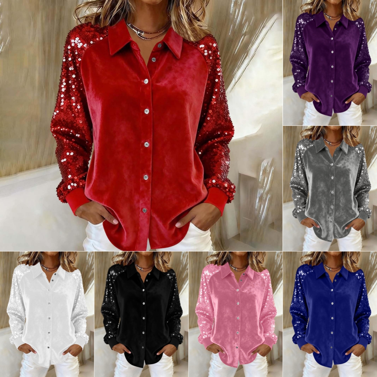 Chemise femme paillettes manches longues casual