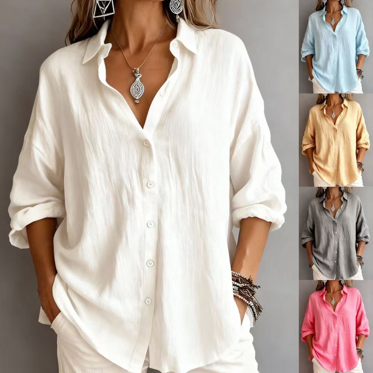 Chemise cardigan col revers couleur unie manches longues mode