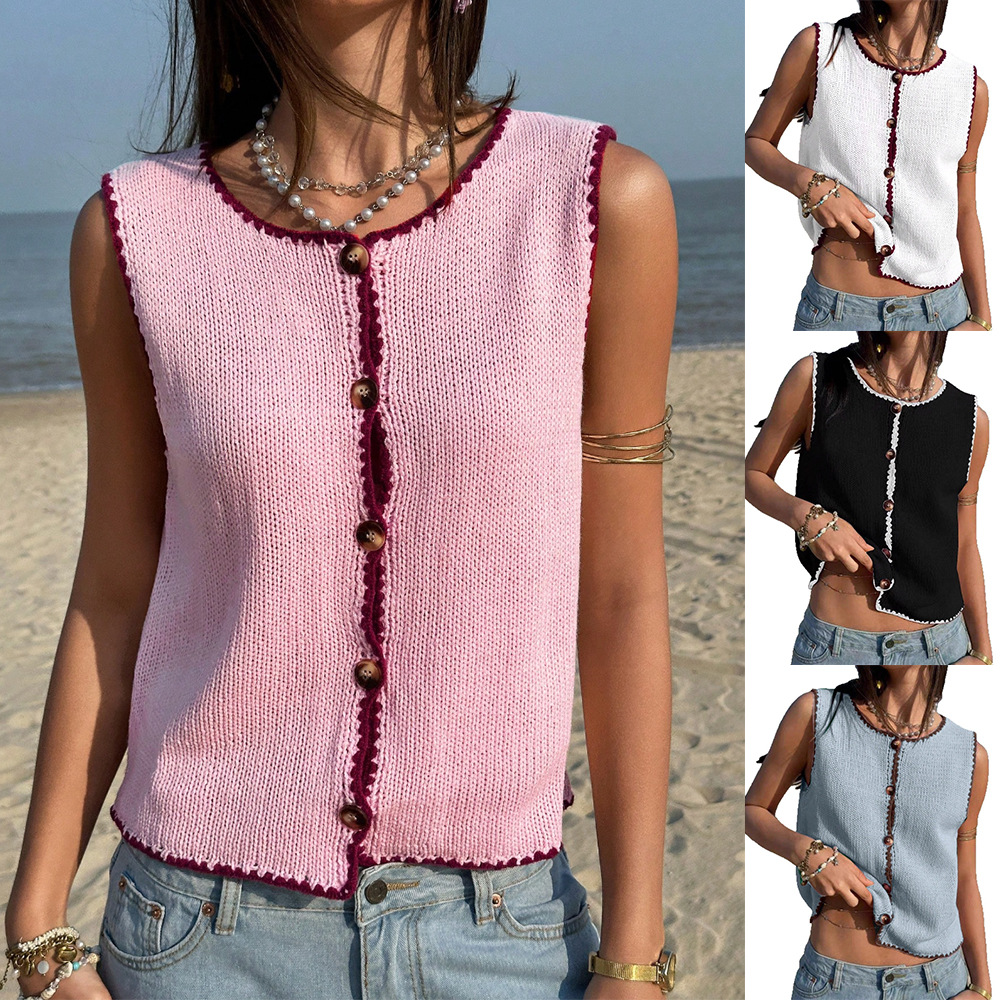 Chandail sans manches Y2K, bordures contrastantes, style edgy