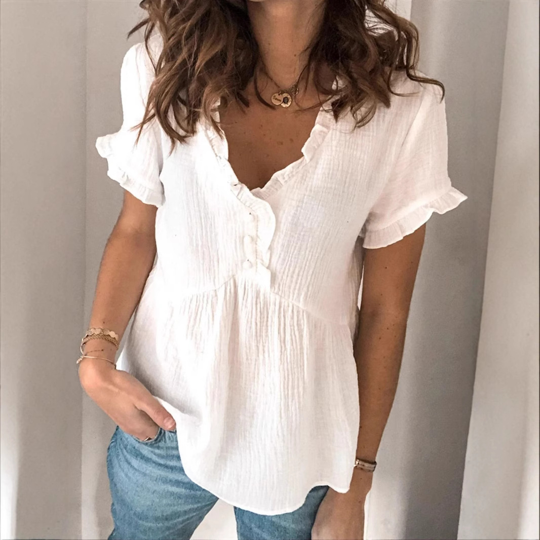 Chemise casual ample à patchwork manches courtes femme