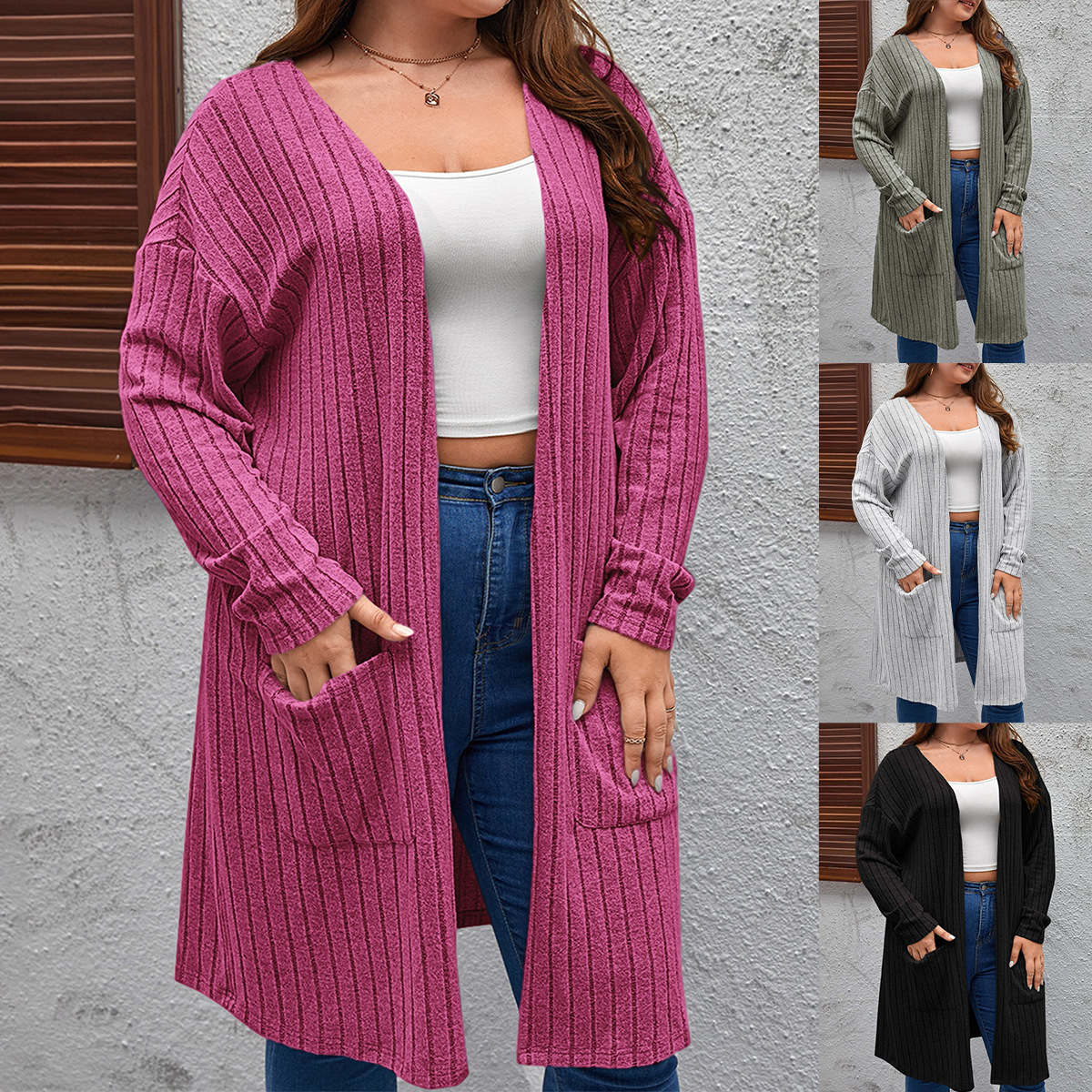 Veste tricot manches longues décontractée femme