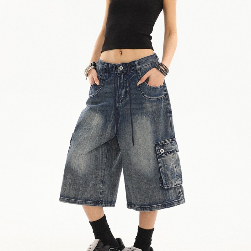 Pantalon droit ample style américain poches multiples femmes