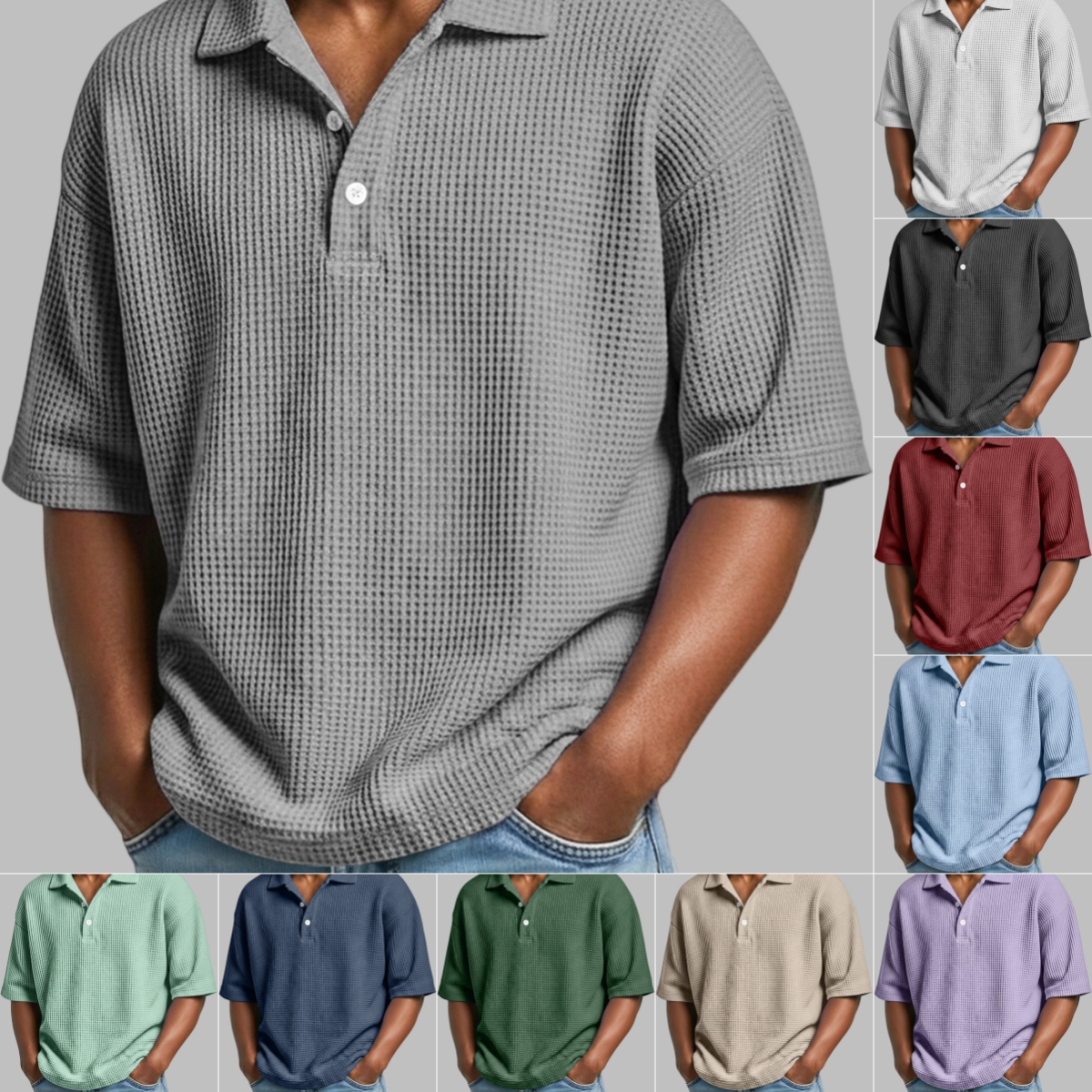 Polo gaufré bouton col été homme nouveauté