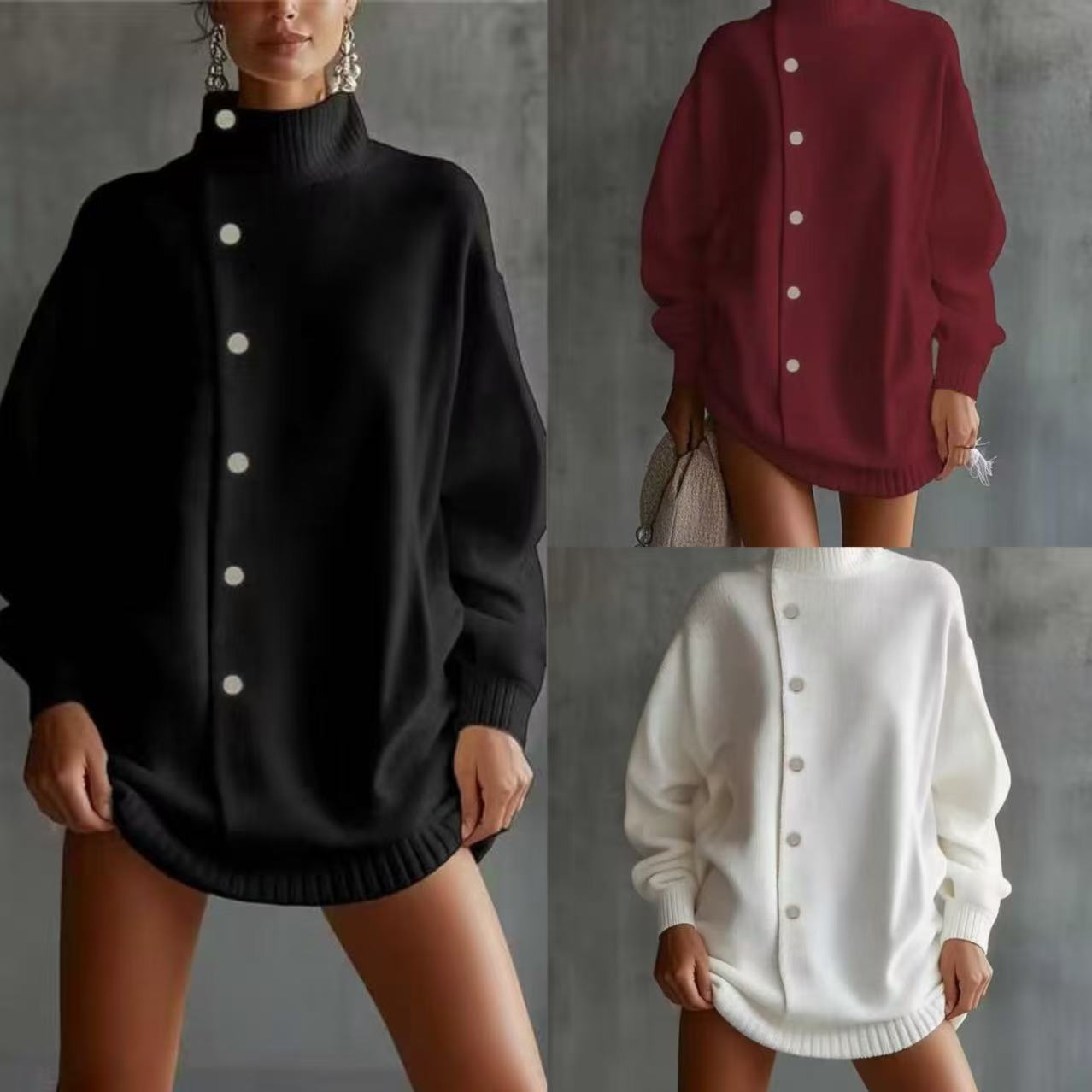 Cardigan pull col roulé tricot automne-hiver femme