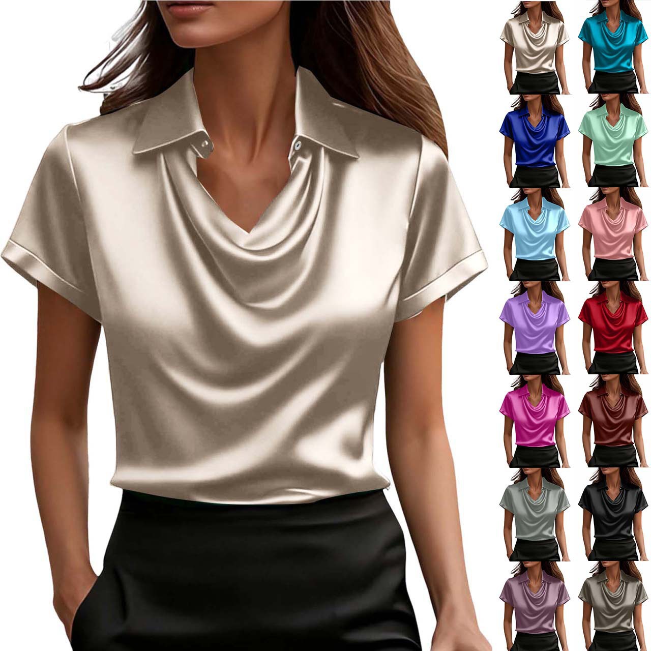 Chemise manches courtes col rabattu casual femmes
