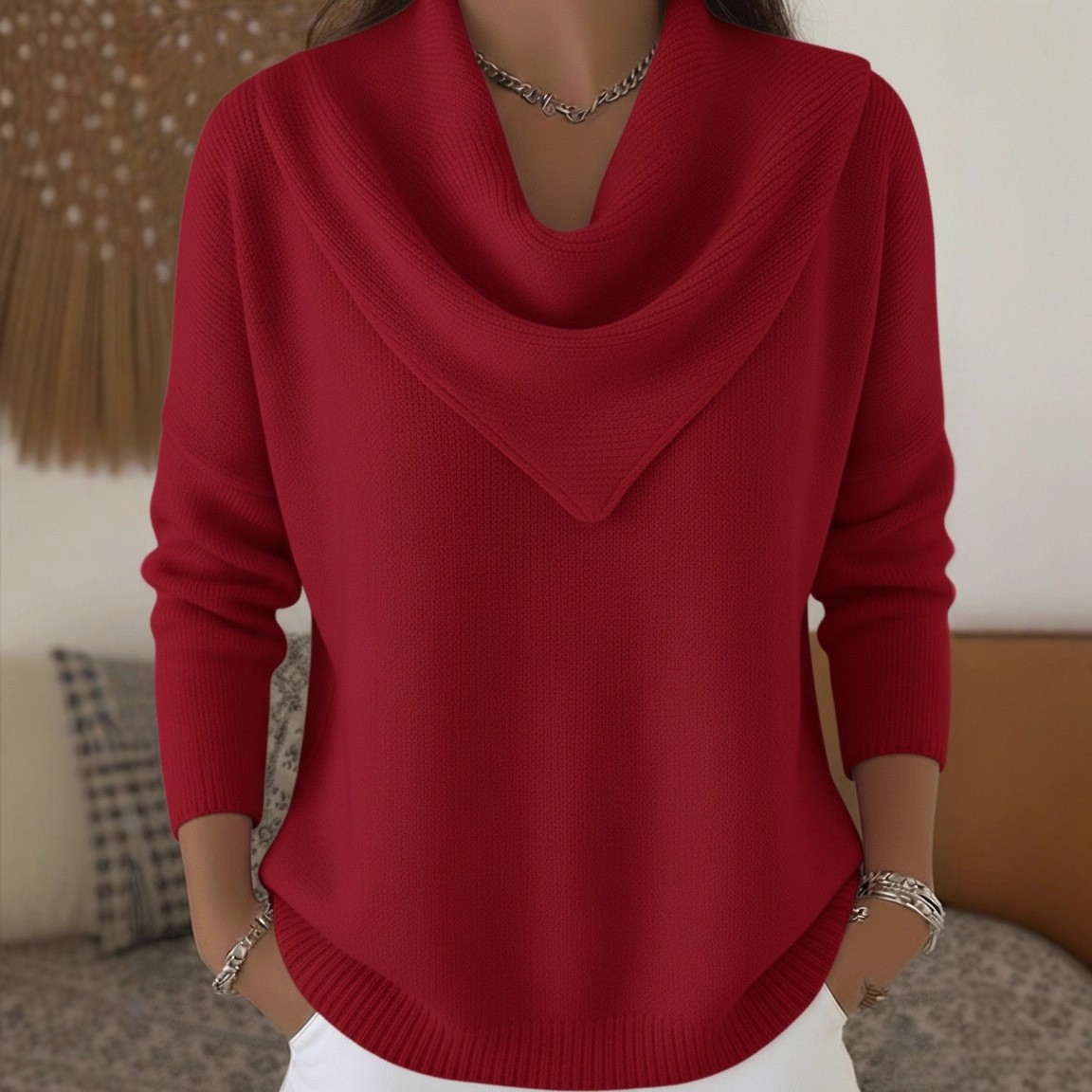 Chandail laine manches longues femme unie