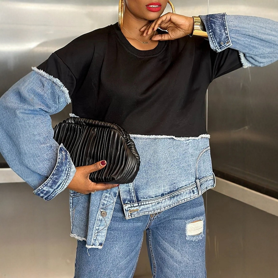 Chandail femme bicolore minimaliste casual