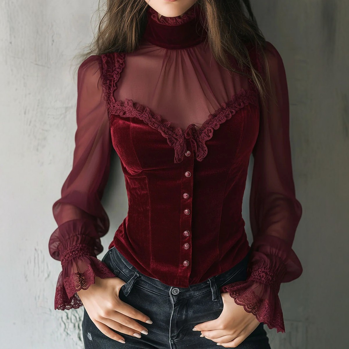 Haut noir dentelle ajourée panels résille