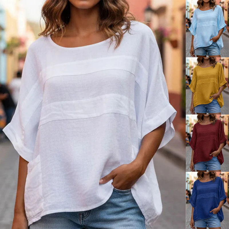 Haut col rond manches 3/4 femme ample