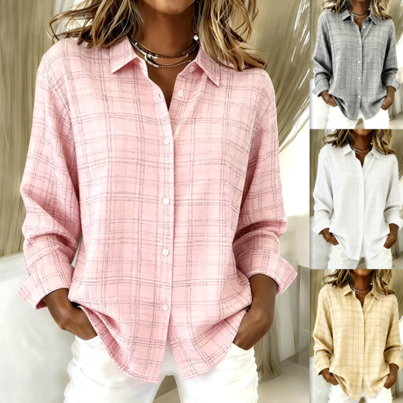 Chemise femme col chemise à carreaux boutonnée