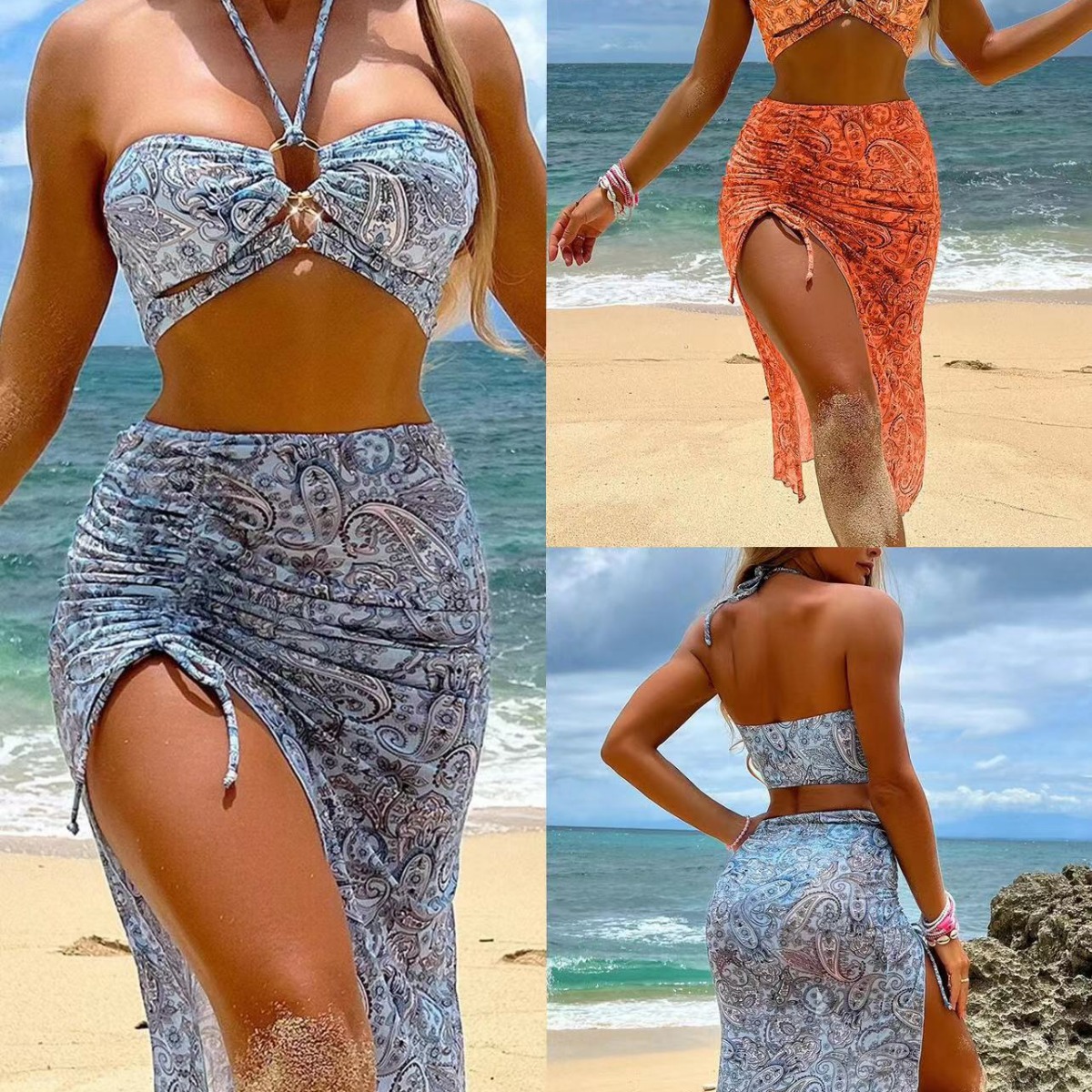 Maillot 3 pièces maille femme découpe