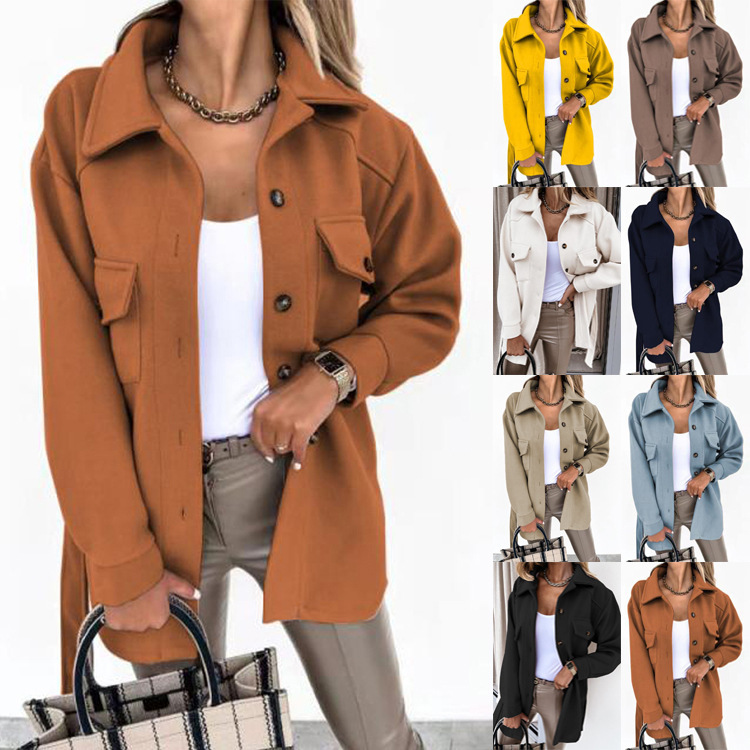 Veste revers casual ceinture printemps automne femme