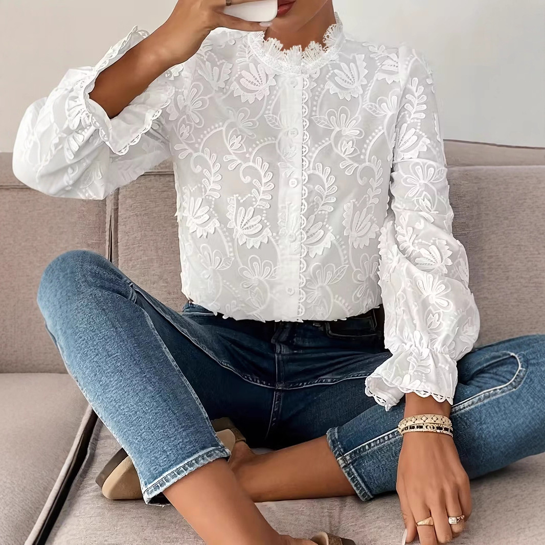 Blouse dentelle brodée femme printemps automne