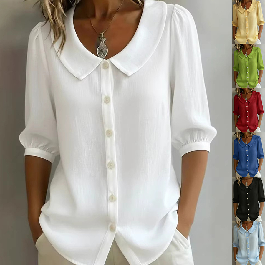 Chemise col décontractée manches courtes femme