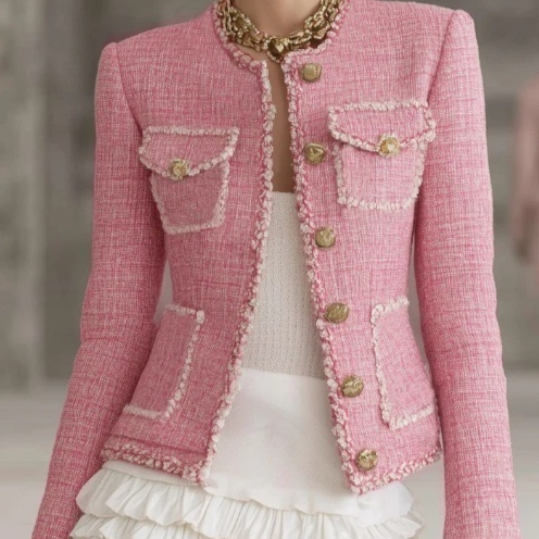 Veste tweed boutons garniture blanche designer