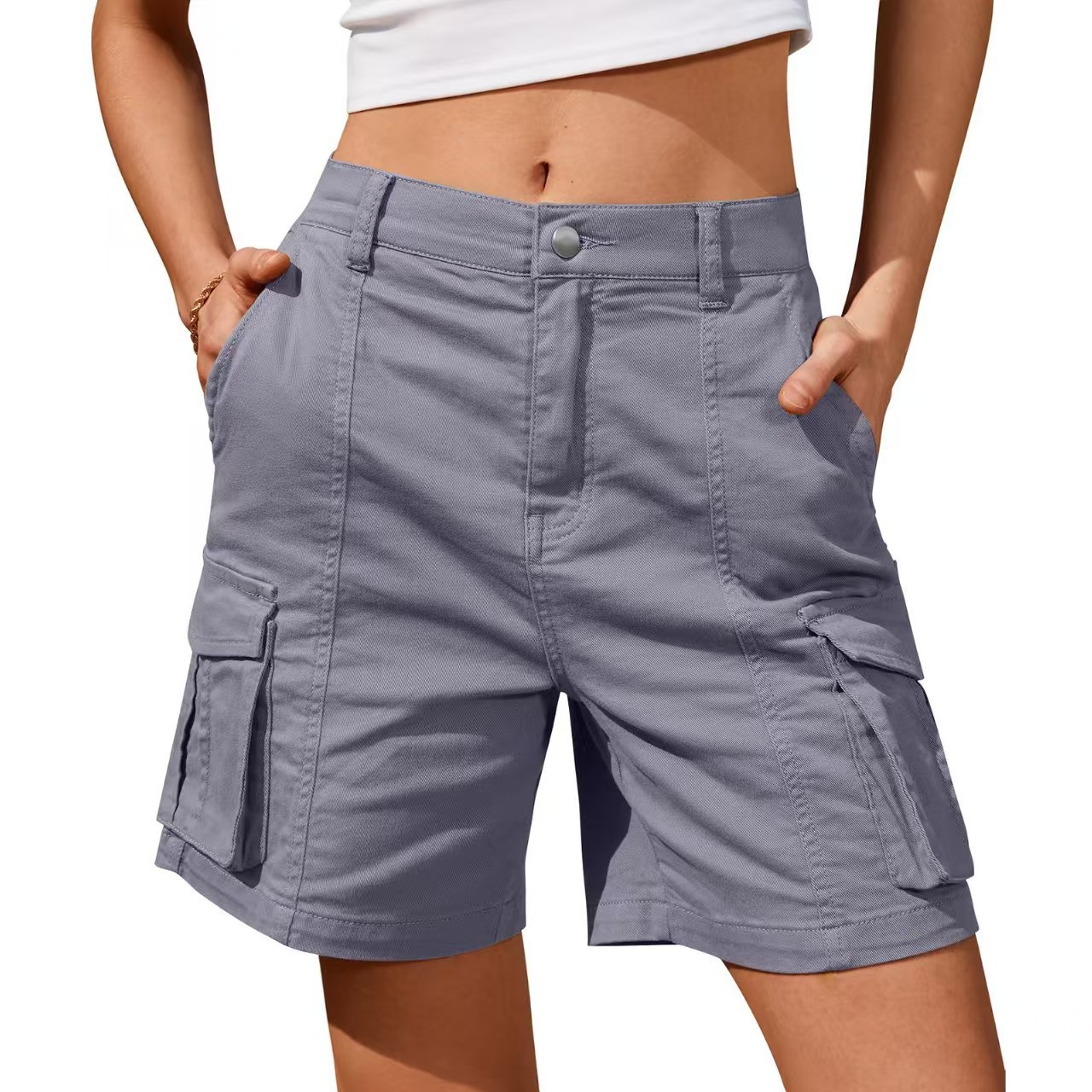 Pantalon casual femme poches 3D boutons