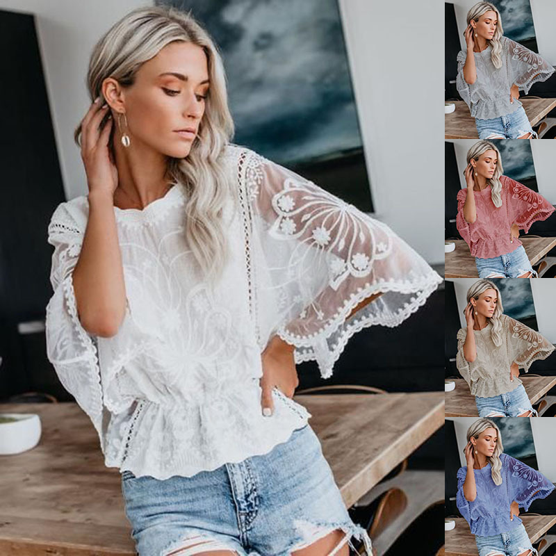 Chemise femme à manches chauve-souris - Dentelle