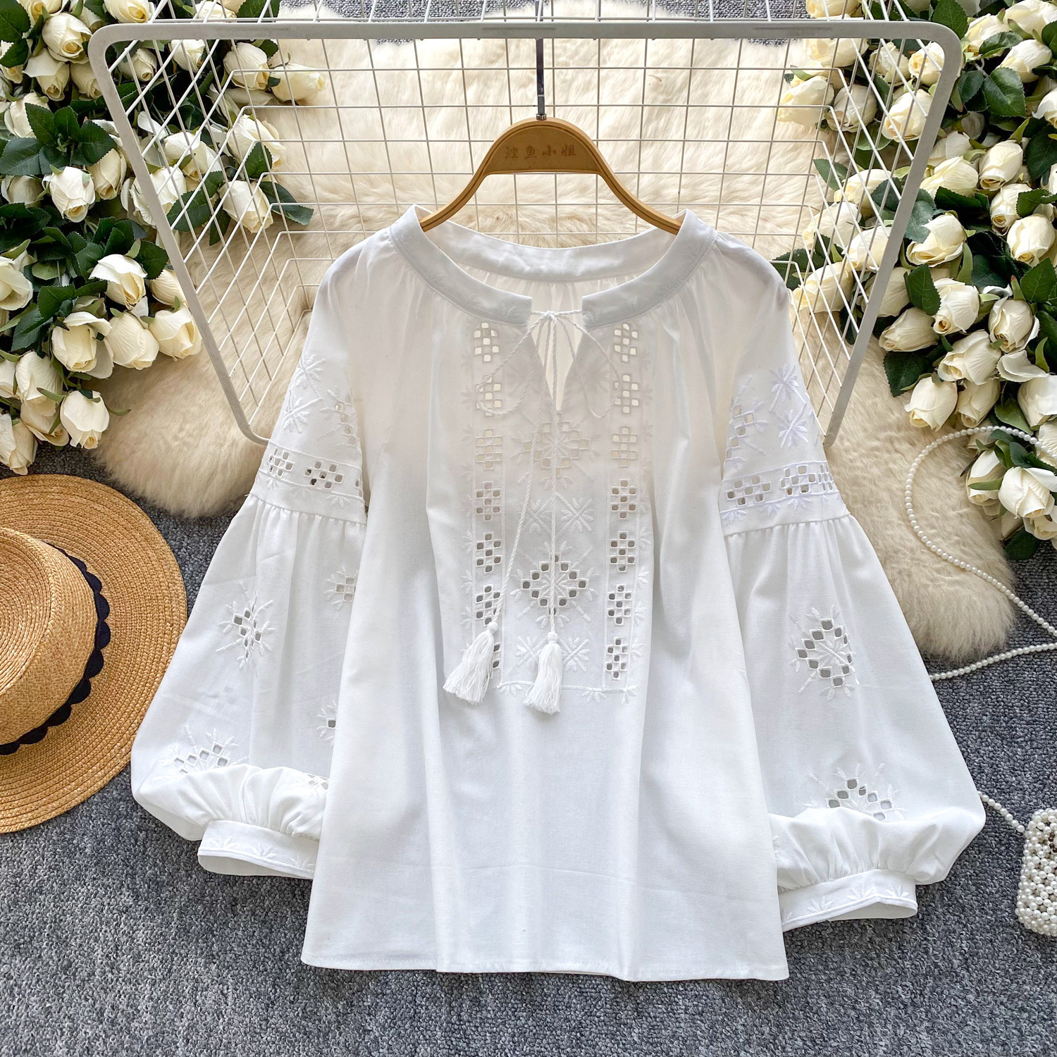Blouse rétro ample manches lanternes