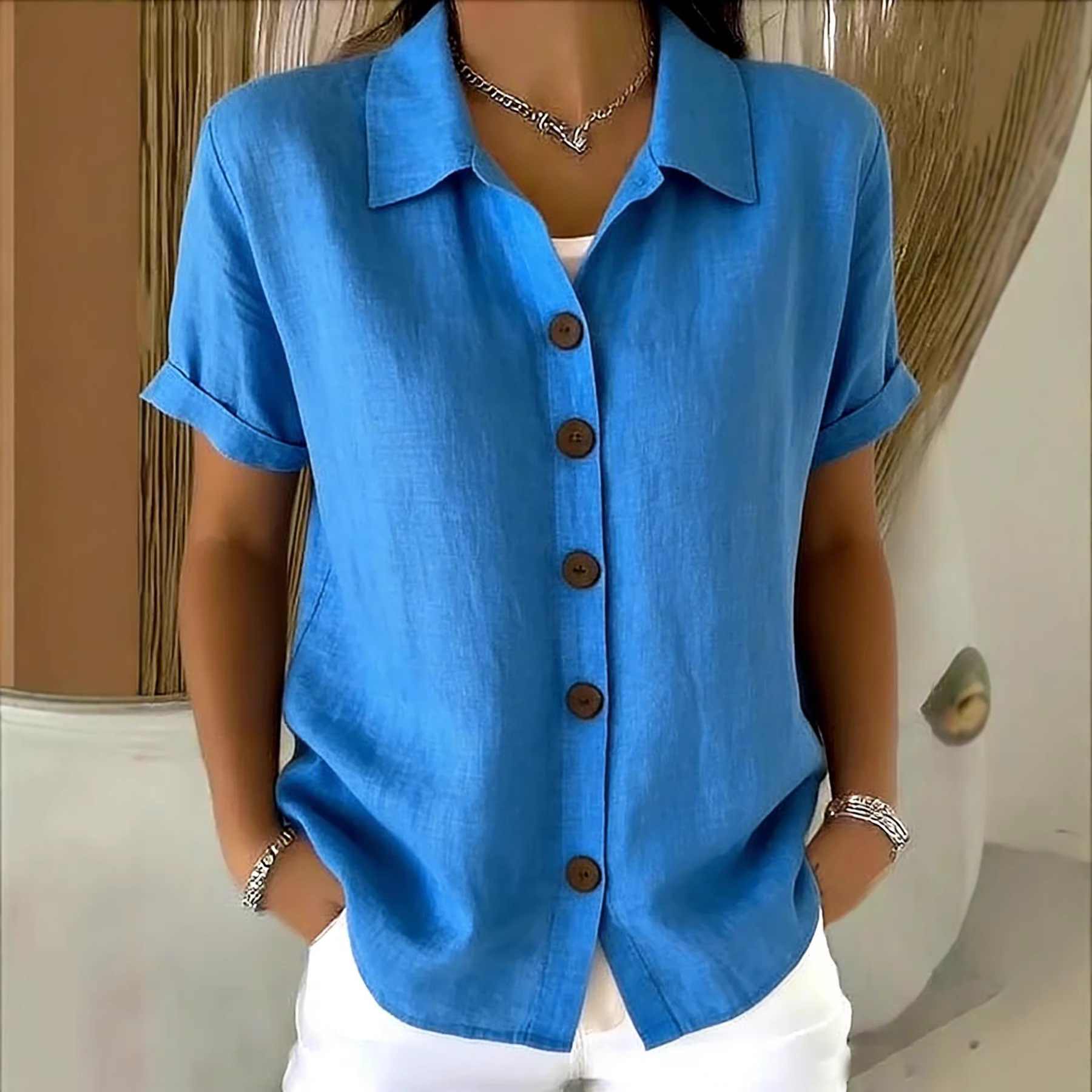 Chemise manches longues col revers boutons femme