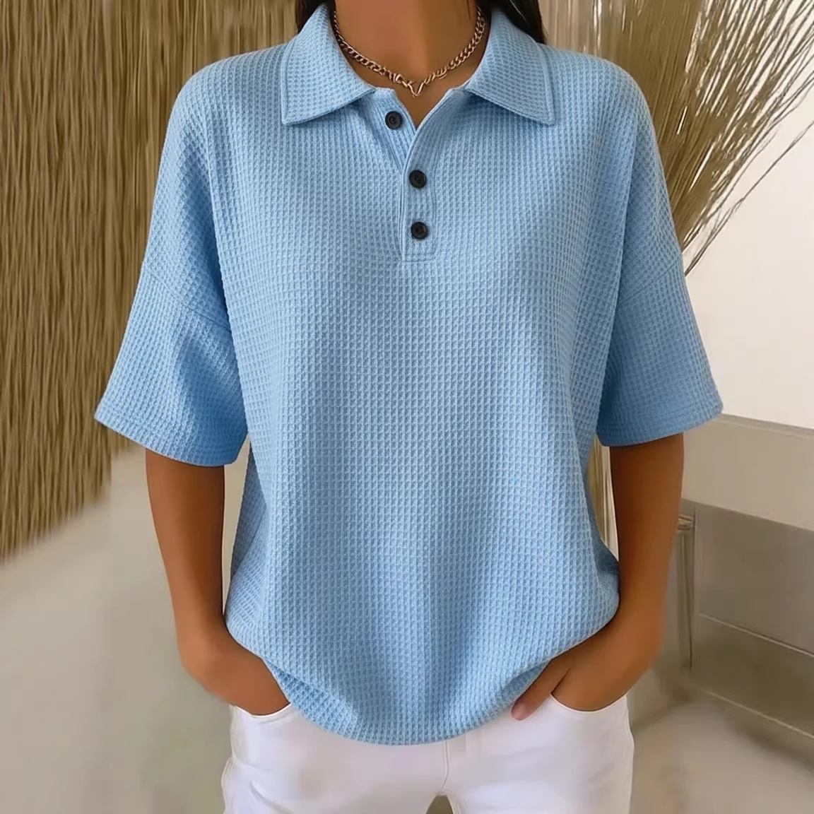 T-shirt gaufré manches courtes boutons