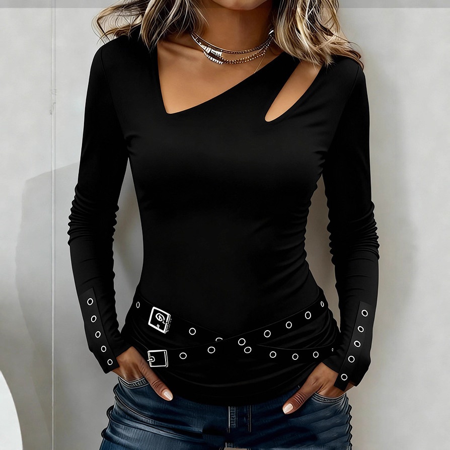 Haut col V casual boutons métal femmes