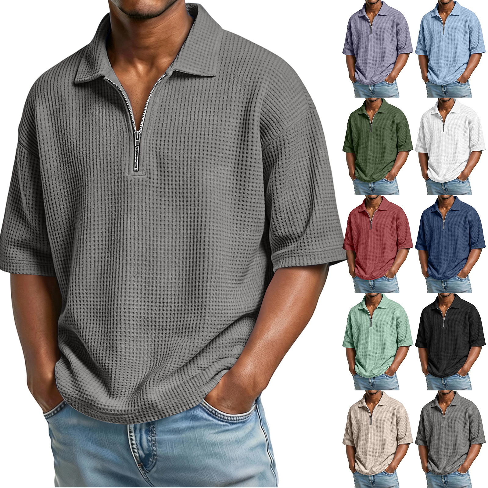 Polo gaufré manches courtes style plage homme