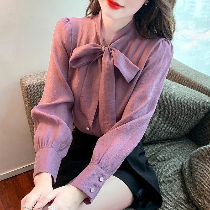 Chemise longue chiffon nœud papillon femme