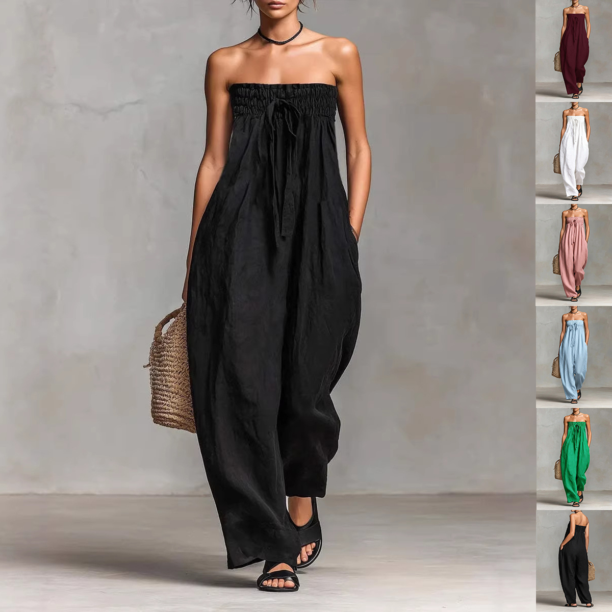 Combinaison-pantalon été femme drapée nouée sans bretelles