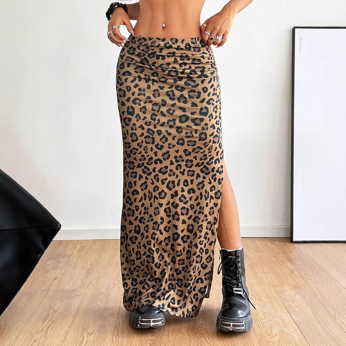 Robe longue fendue plissée printemps-été femme