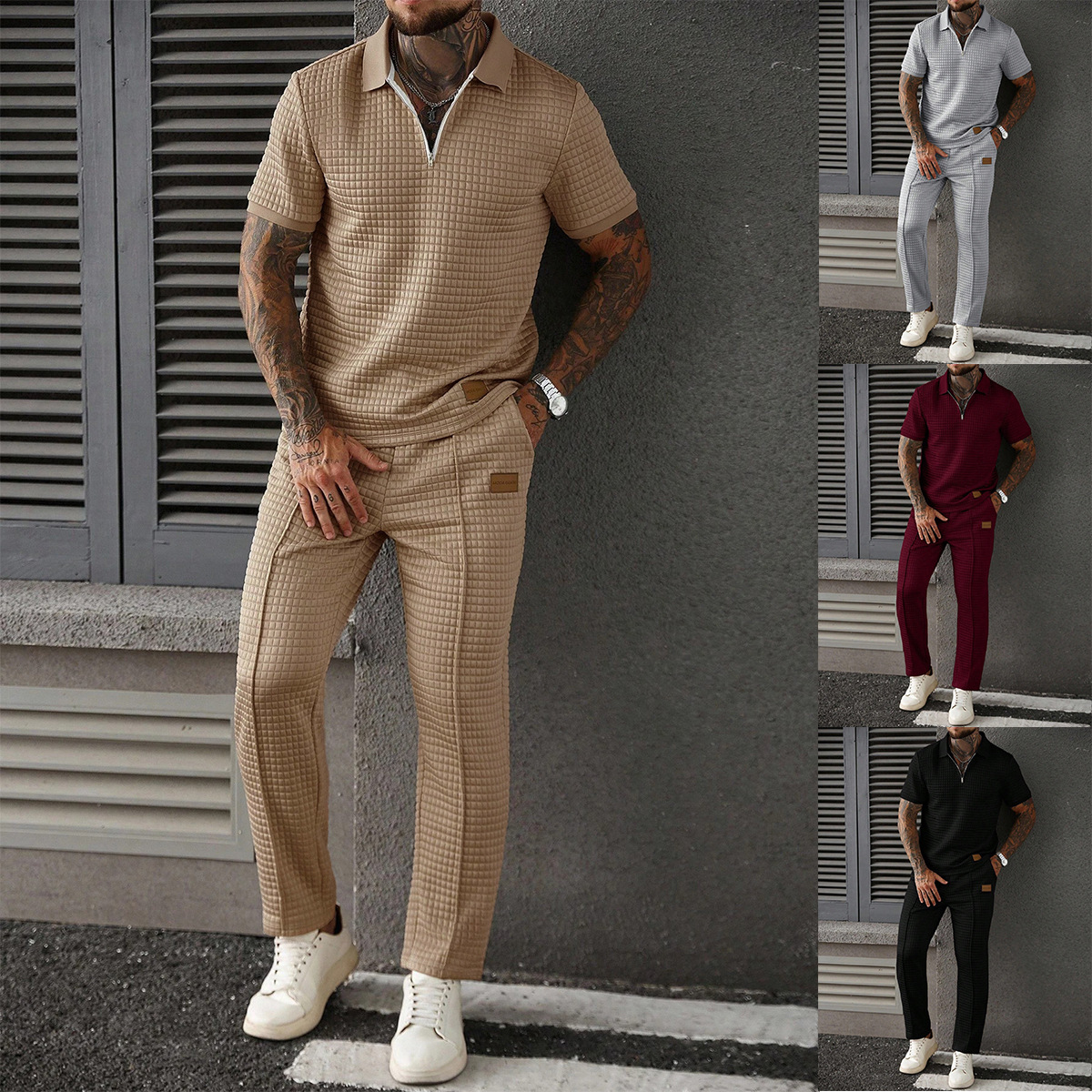 Ensemble deux pièces polo zip pantalon casual