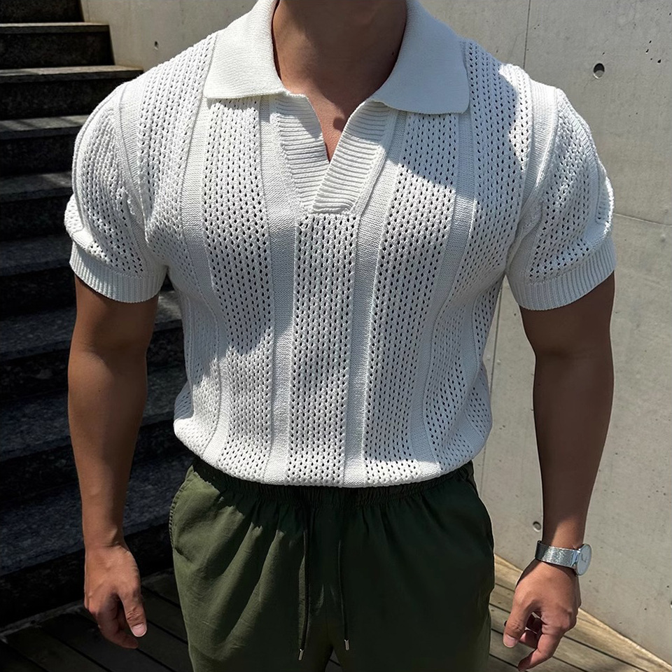 Polo homme col revers soie glaçon aéré