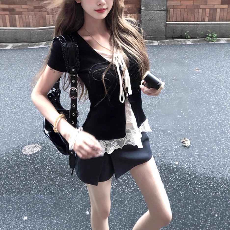 Débardeur Femme Noir Dos Nu Faux Deux-Pièces Ajusté