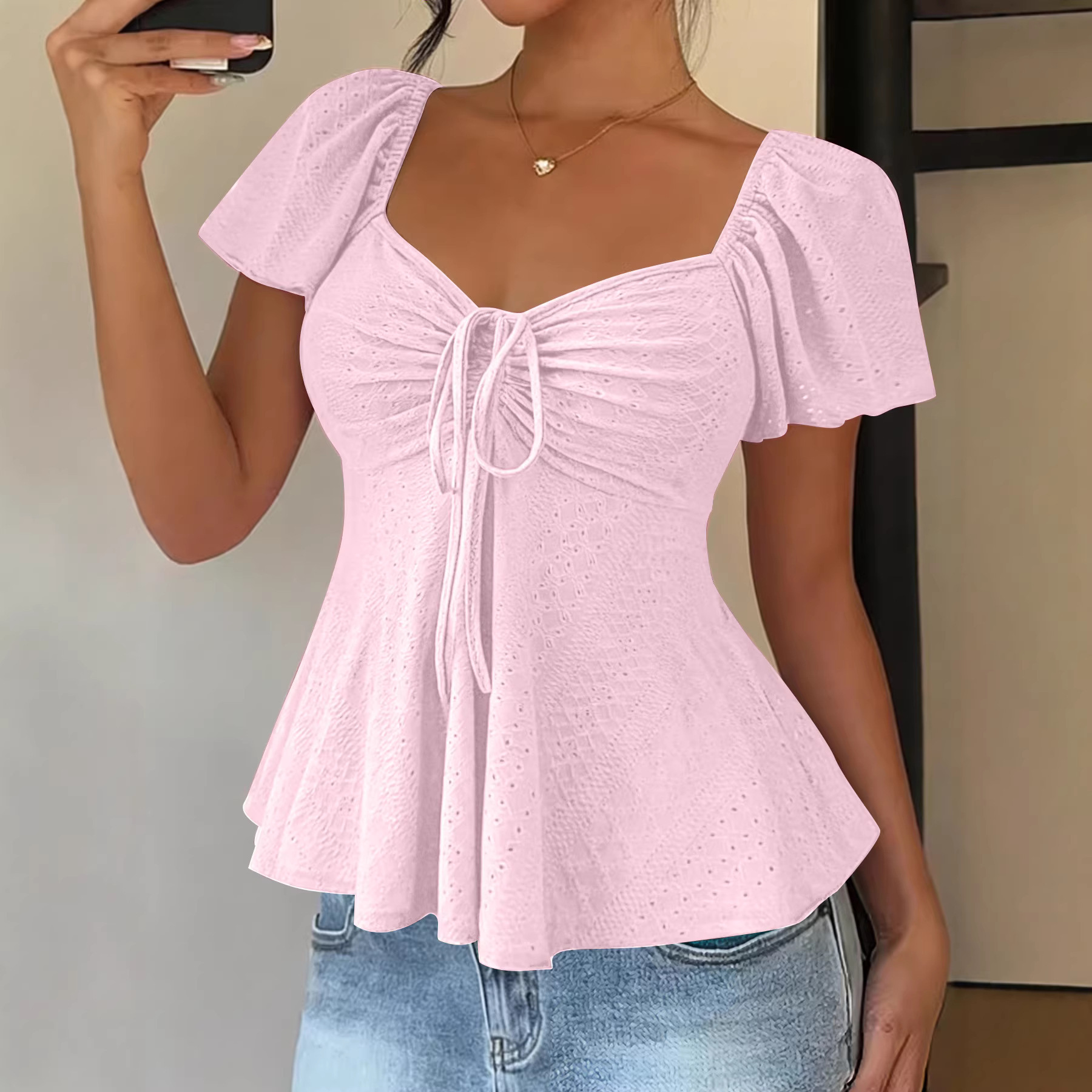 Haut femme encolure V cordon de serrage
