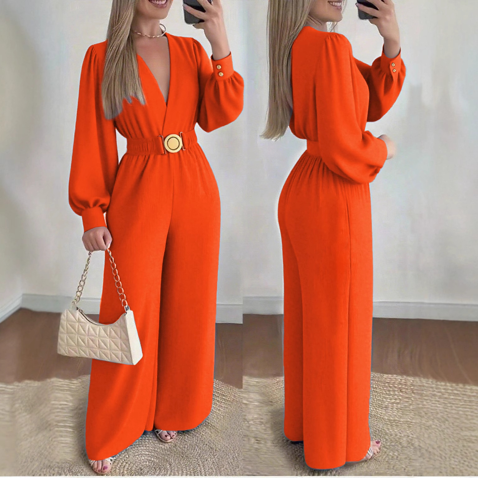 Combinaison femme col V profond ajustée mode