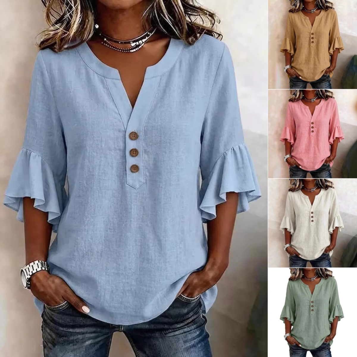 Blouse ample décontractée été vintage femme