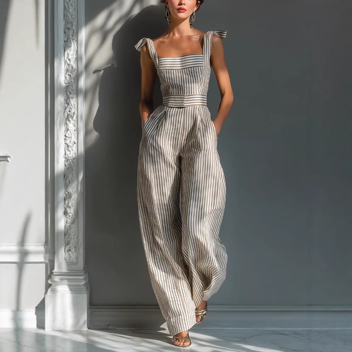 Combinaison lin femme rayures mode
