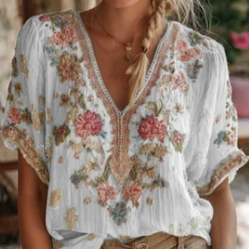 Camisole femme col V rétro manches courtes