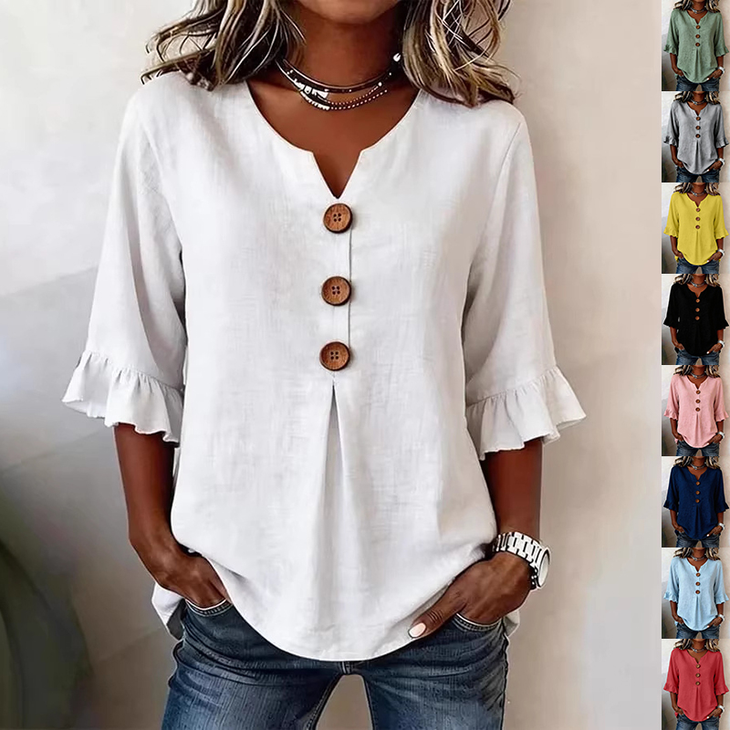 Chemise manches ruffles col V boutons
