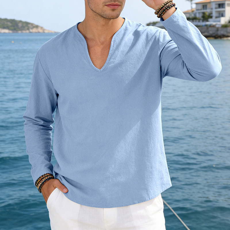 T-shirt col V grande taille manches longues