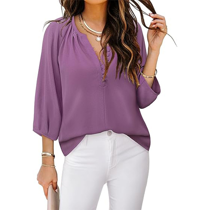 Chemise lin trois-quarts bohème boutonnée élégante