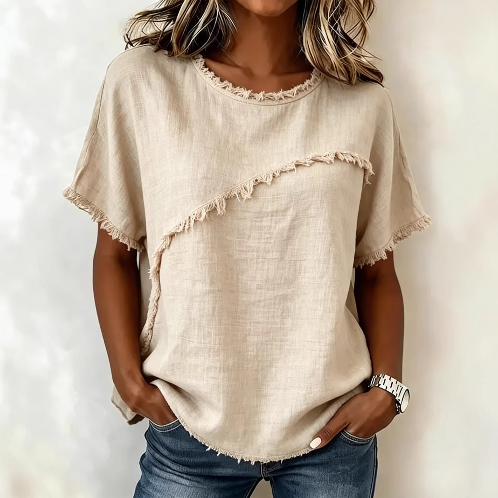 Chemise ample décontractée col rond femme